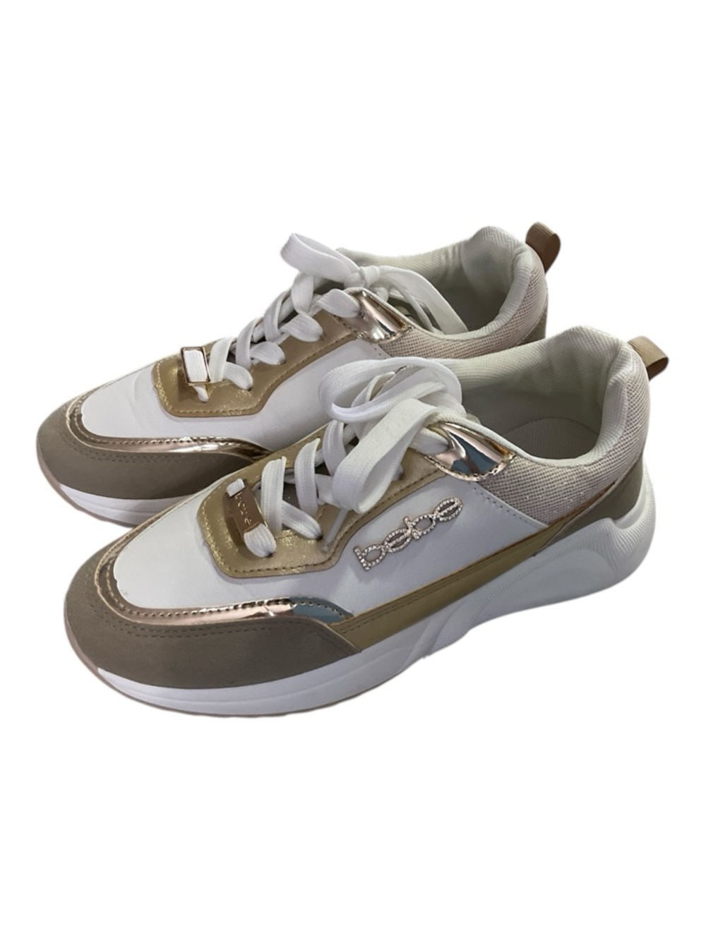 bebe White, Gold & Taupe Chunky Sneakers